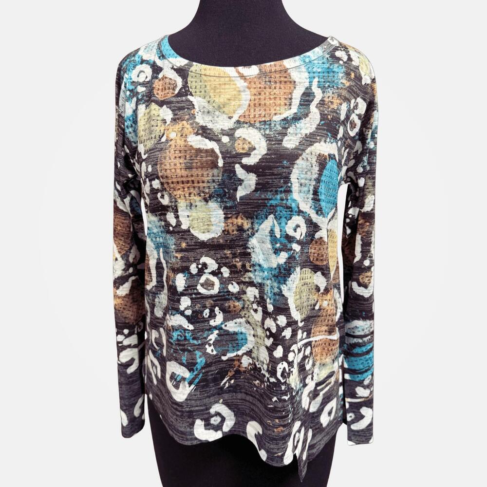 NEW INOAH women's brook crew neck top in brown multi